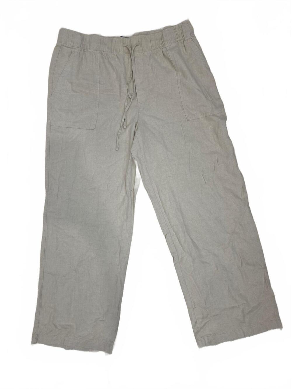 Gap Womens Beige Linen Blend Drawstring Wide Leg Pants Size Large L
